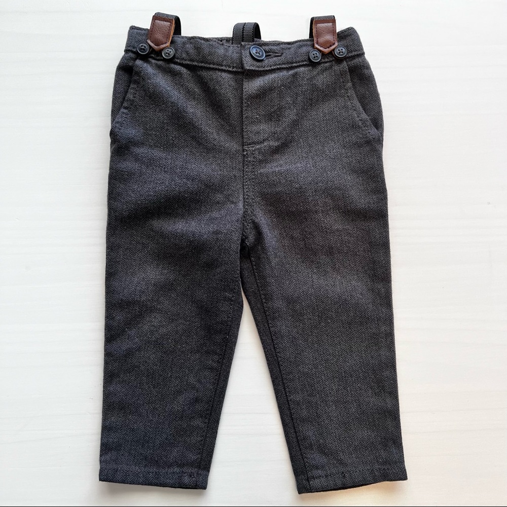 Baby B’gosh Twill Charcoal Grey Trousers Pants with Suspenders.